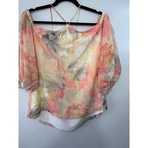White House Black Market Off Shoulder Watercolor Blouse Size M